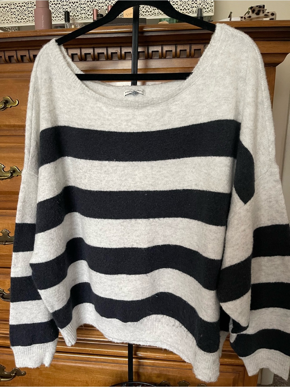 American Eagle Outfitters Navy & Grey Striped Scoopneck Sweater